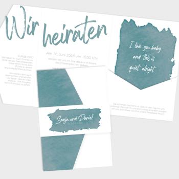 Preview: Pocketfold Einladung "Watercolor-Brush | Petrol" B6 