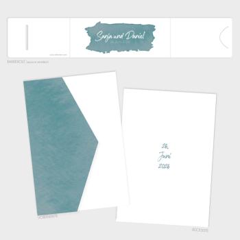 Preview: Pocketfold Einladung "Watercolor-Brush | Petrol" B6 