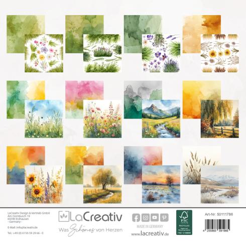 Preview: LaCreativ - Designpapier "Aquarell Wiesen und Weiden" Paper Pack 6x6" - 24 Bogen