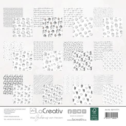 Preview: LaCreativ - Designpapier "Kaffeesketch" Paper Pack 6x6" - 24 Bogen
