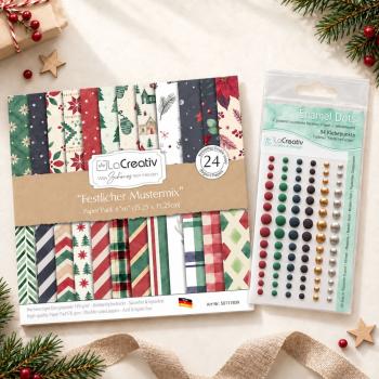 LaCreativ Bundle „Festliche Farben“ – Designpapier 6×6″ & Enamel Dots „Festliche Farben“