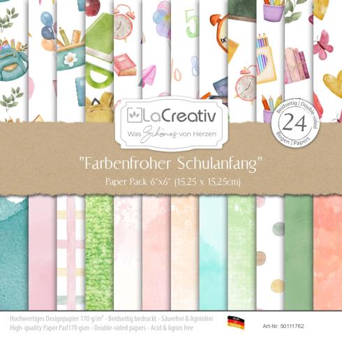 LaCreativ - Designpapier "Farbenfroher Schulanfang" Paper Pack 6x6" - 24 Bogen