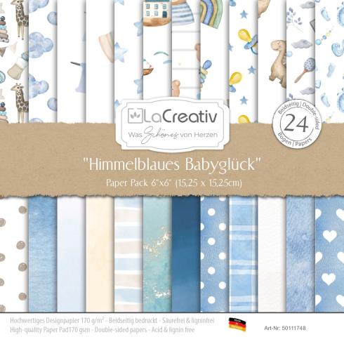 LaCreativ - Designpapier "Himmelblaues Babyglück" Paper Pack 6x6" - 24 Bogen