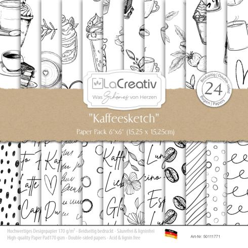 LaCreativ - Designpapier "Kaffeesketch" Paper Pack 6x6" - 24 Bogen