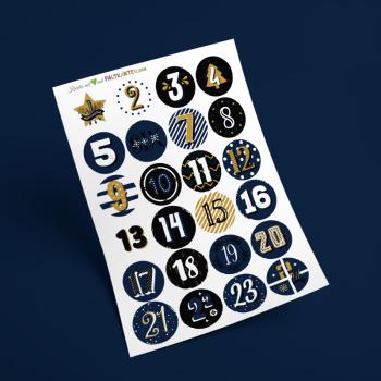 Aufkleber - Sticker 24 Stück "French Christmas - nachtblau" 4cm ø | Adventskalender