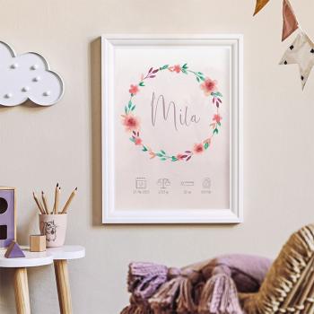 Geburtsposter "Blumenkranz Rosé" | Geburtstafel | Geburtsdaten | Geburtsbild | Geburt Geschenk