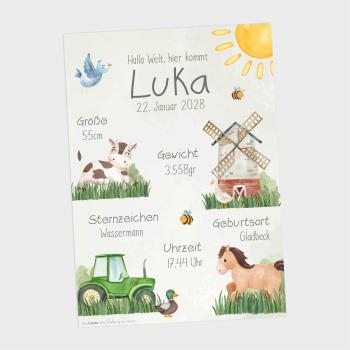 Geburtsposter "Bauernhof" | Geburtstafel | Geburtsdaten | Geburtsbild | Geburt Geschenk