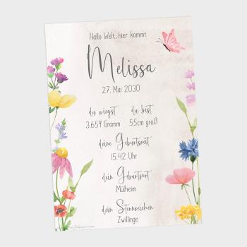 Geburtsposter "Wildblumen" | Geburtstafel | Geburtsdaten | Geburtsbild | Geburt Geschenk