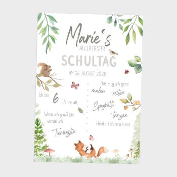 Preview: Einschulungsposter "Waldtiere" | Einschulung | Meilensteintafel | Geschenk 1. Geburtstag | Personalisiertes Geschenk