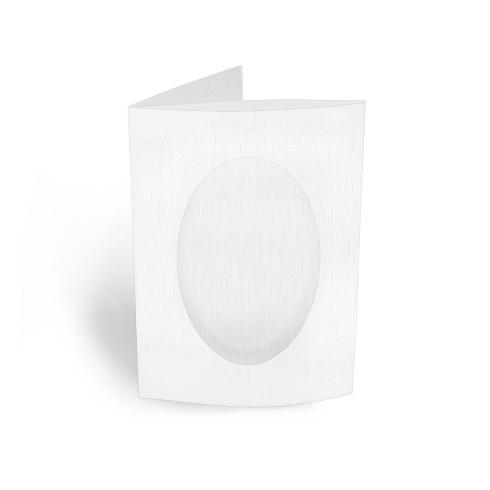 Passepartoutkarte oval 3-Fach DIN A6 in leinen (weiss)