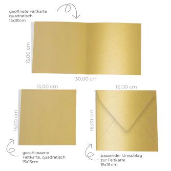 Preview: Faltkarte 15x15cm mit Briefumschlag 16x16cm in metallic gold
