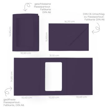 Preview: Passepartoutkarte mit rechteckigem Ausschnitt und Briefumschlag, DIN C6 in aubergine