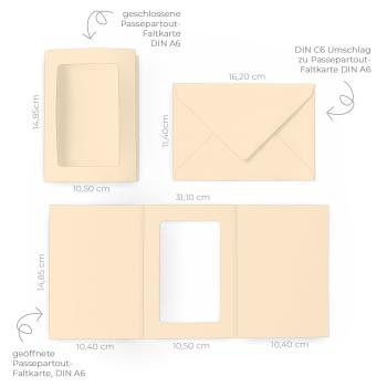 Preview: Passepartoutkarte mit rechteckigem Ausschnitt und Briefumschlag, DIN C6 in creme