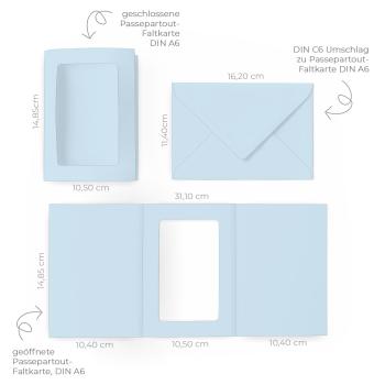 Preview: Passepartoutkarte mit rechteckigem Ausschnitt und Briefumschlag, DIN C6 in hellblau