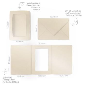 Preview: Passepartoutkarte mit rechteckigem Ausschnitt und Briefumschlag, DIN C6 in metallic champagner