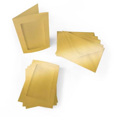 Passepartoutkarte mit rechteckigem Ausschnitt und Briefumschlag, DIN C6 in metallic gold