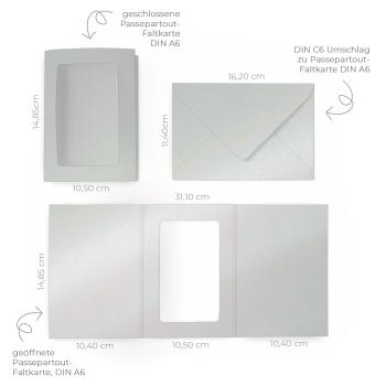 Preview: Passepartoutkarte mit rechteckigem Ausschnitt und Briefumschlag, DIN C6 in metallic perlsilber