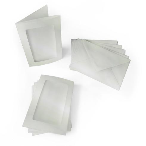 Passepartoutkarte mit rechteckigem Ausschnitt und Briefumschlag, DIN C6 in metallic polarweiss