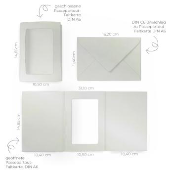 Preview: Passepartoutkarte mit rechteckigem Ausschnitt und Briefumschlag, DIN C6 in metallic polarweiss