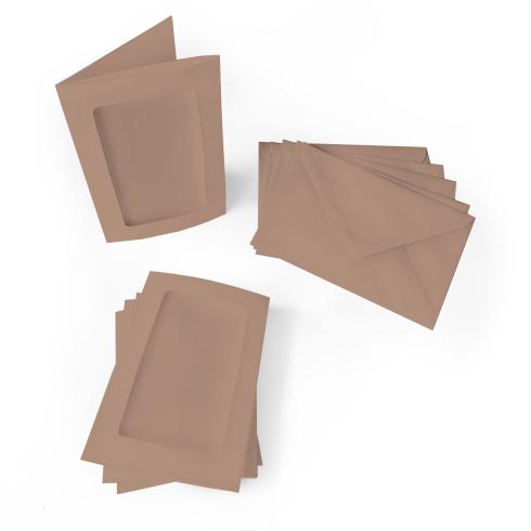 Passepartoutkarte mit rechteckigem Ausschnitt und Briefumschlag, DIN C6 in taupe