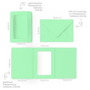 Preview: Passepartoutkarte mit rechteckigem Ausschnitt und Briefumschlag, DIN C6 in pastell grün