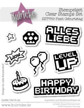Preview: Kulricke Stempel "Pixelgeburtstag" 10x10cm Clear Stamp