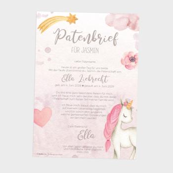 Preview: Patenbrief "Baby Unicorn" | Taufgeschenk | Taufe | Patengeschenk | personalisiert