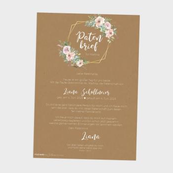 Preview: Patenbrief "Kraft White Roses" | Taufgeschenk | Taufe | Patengeschenk | personalisiert
