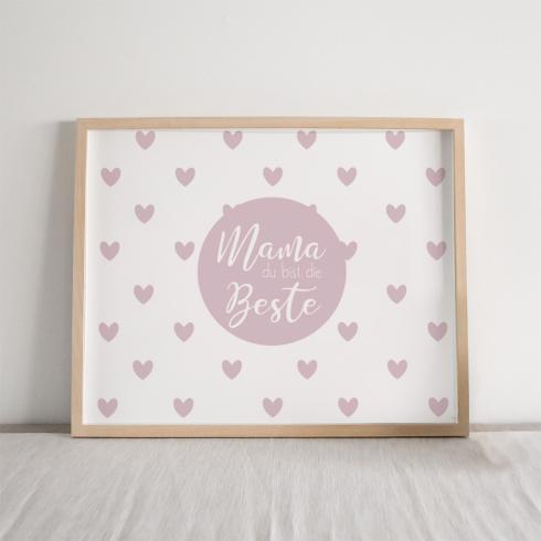 Spruchposter "Rosa Herzen" quer | Geschenkidee | Personalisiert  | Muttertag | Wanddeko