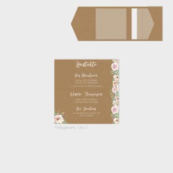 Einlegekarte "Kraft White Roses" Quadrat 13x13