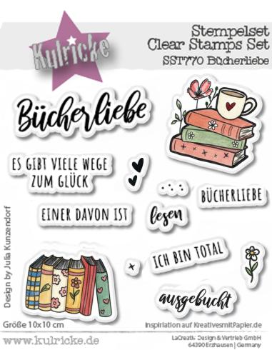 Preview: Kulricke Stempelset "Bücherliebe" 10x10cm Clear Stamp 