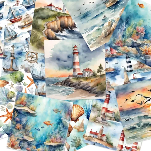 Preview: LaCreativ - Designpapier "Aquarellische Meeresträume" Paper Pack 6x6" - 24 Bogen