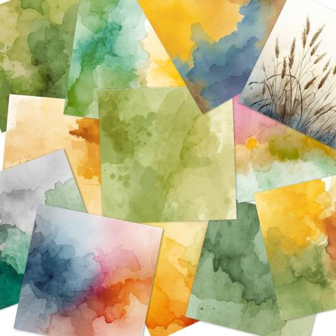 Preview: LaCreativ - Designpapier "Aquarell Wiesen und Weiden" Paper Pack 6x6" - 24 Bogen
