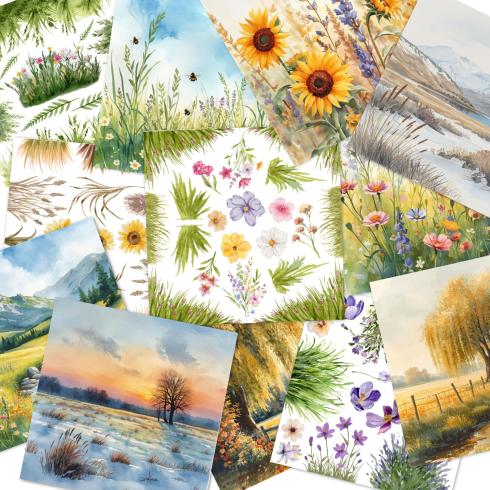 Preview: LaCreativ - Designpapier "Aquarell Wiesen und Weiden" Paper Pack 6x6" - 24 Bogen