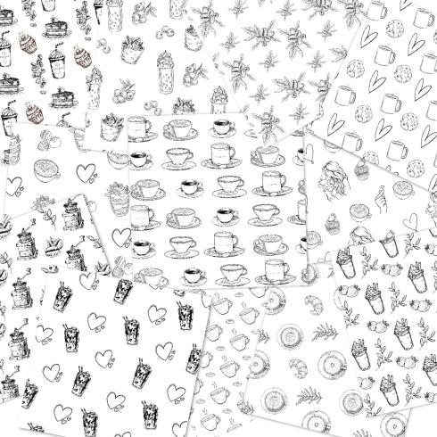 Preview: LaCreativ - Designpapier "Kaffeesketch" Paper Pack 6x6" - 24 Bogen