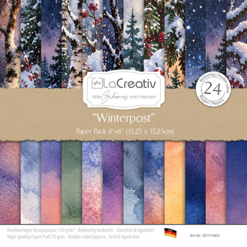 LaCreativ - Designpapier "Winterpost" Paper Pack 6x6" - 24 Bogen