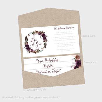 Preview: Einlegekarte "Boho Violett-Flower" 19,5x6