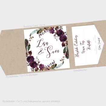 Preview: Einlegekarte "Boho Violett-Flower" 13x13