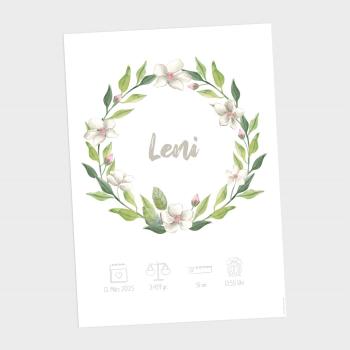 Preview: Geburtsposter "Blumenkranz" | Geburtstafel | Geburtsdaten | Geburtsbild | Geburt Geschenk