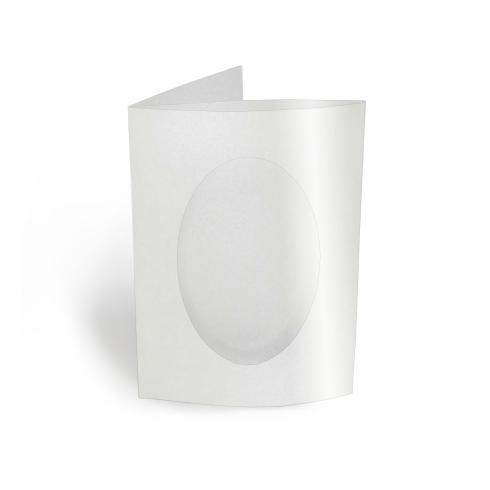 Passepartoutkarte oval 3-Fach DIN A6 in metallic polarweiss