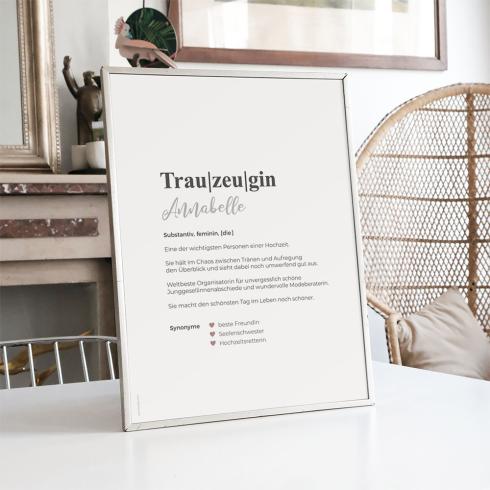 Definitionsposter "Trauzeugin 1 | Geschenkidee | Personalisiert  | individuelles Bild | Wörterbuch