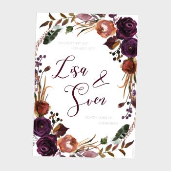 Preview: Willkommensschild "Boho Violett-Flower"