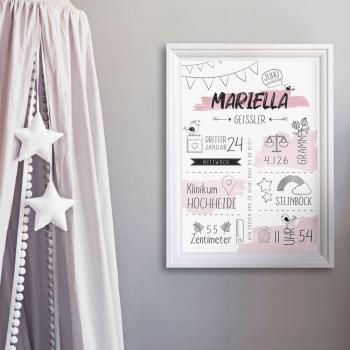 Preview: Geburtsposter "Sketch" | Geburtstafel | Geburtsdaten | Geburtsbild | Geburt Geschenk