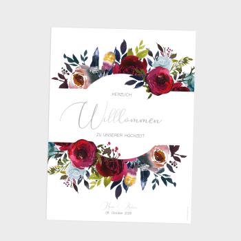Willkommensschild "Merlot und Navy" 30x40 Metallic