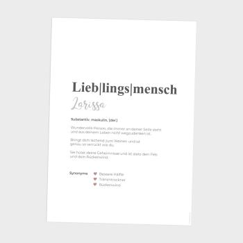 Preview: Definitionsposter "Lieblingsmensch 1" | Geschenkidee | Personalisiert  | individuelles Bild | Wörterbuch