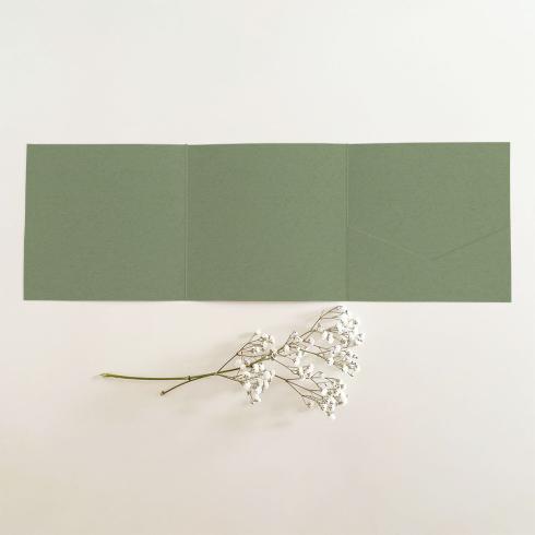 Trippel-Pocketfold-Karte quadratisch (15x15) Recycling-Karton "Kraft Salbei" Basic Line