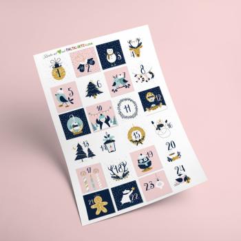 Aufkleber - Sticker 24 Stück "Modern - babypink nachtblau " 4cm ø | Adventskalender