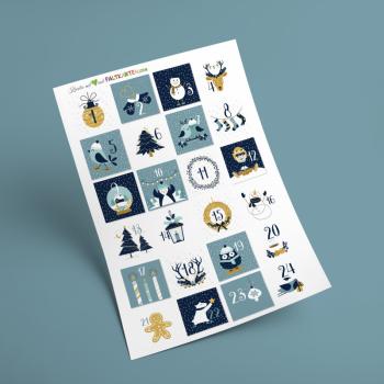 Aufkleber - Sticker 24 Stück "Modern - petrol nachtblau" 4cm ø | Adventskalender