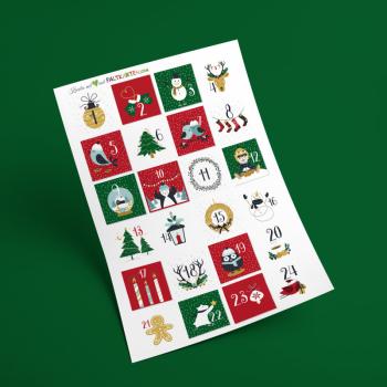 Aufkleber - Sticker 24 Stück "Modern - dunkelgrün weihnachtsrot" 4cm ø | Adventskalender