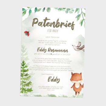 Preview: Patenbrief "Waldtiere" | Taufgeschenk | Taufe | Patengeschenk | personalisiert